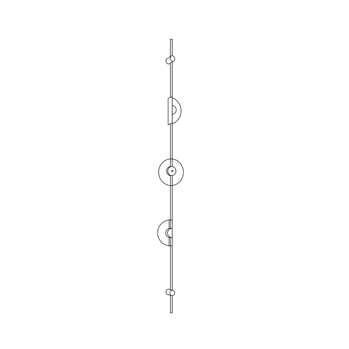 Line drawing of this Clérachic three-disc sconce in side view, showing two half discs and a full disc on one rod.