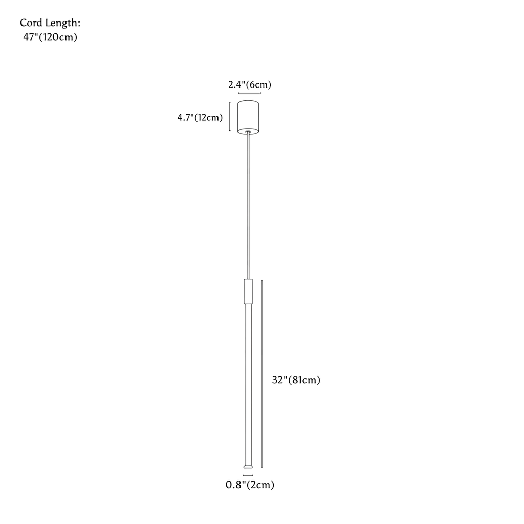 Clérachic pendant light dimension drawing, 81 cm, every measurement marked in centimetres and inches.