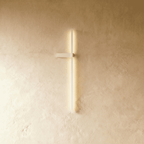Clérachic slim white LED light bar glowing on a limewash wall, a thin vertical line with a small horizontal bracket.