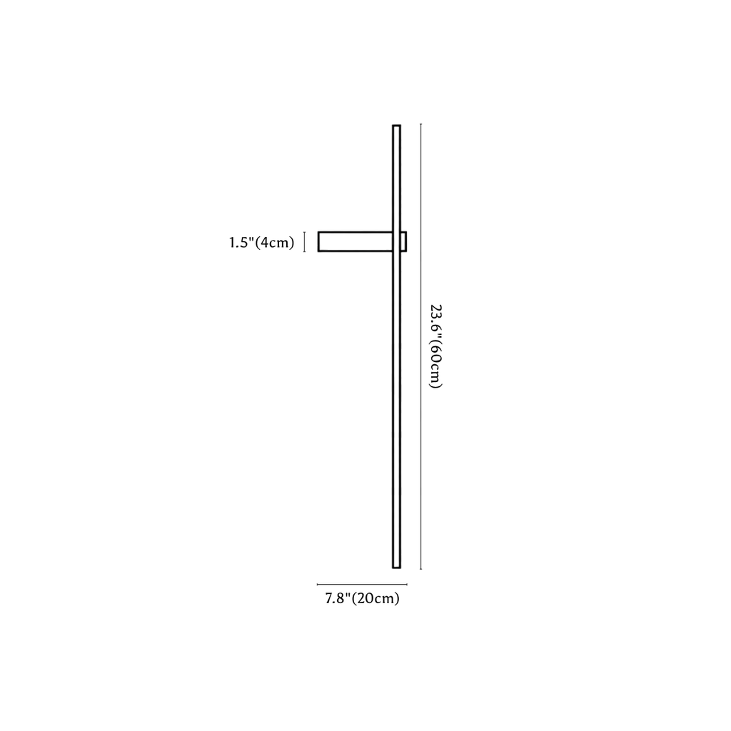 Clérachic wall light dimension drawing, 1 of 3, every measurement marked in centimetres and inches.
