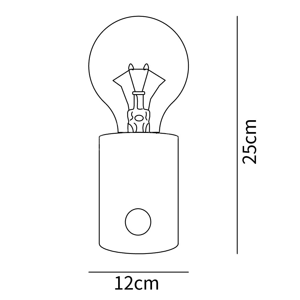 Dimension drawing of the very nice table lamp, in outline against white.