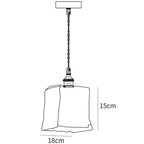 Dimension drawing of this Clérachic cube pendant, with its 15 cm height and 18 cm width marked.