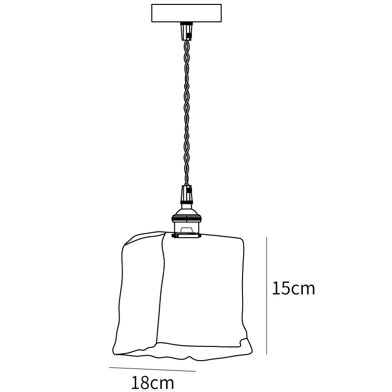 Dimension drawing of this Clérachic cube pendant, with its 15 cm height and 18 cm width marked.