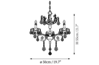 Clérachic chandelier dimension drawing, 1 of 4, every measurement marked in centimetres and inches.
