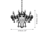 Clérachic chandelier dimension drawing, 4 of 4, every measurement marked in centimetres and inches.