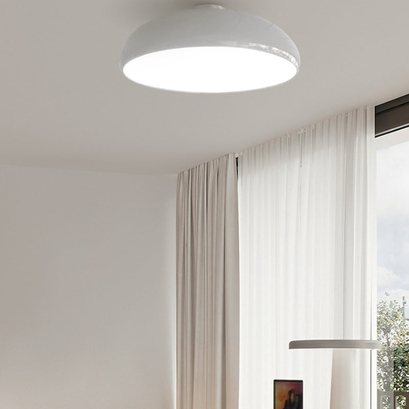 White Clérachic vintage dome ceiling light mounted semi-flush near a sheer-curtained window.