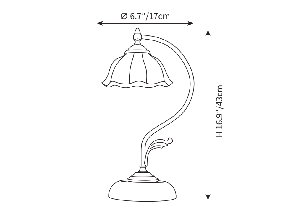 Dimension drawing of this Clérachic table lamp, with its 43 cm height and 17 cm shade diameter marked.