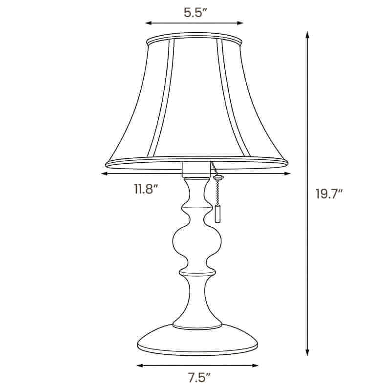 Dimension drawing of this Clérachic table lamp, with its 50 cm (19.7″) height and 30 cm (11.8″) shade width marked, plus 19 cm (7.5″) base and 14 cm (5.5″) top.