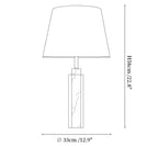 Dimension drawing of the virello marble table lamp, in outline against white.