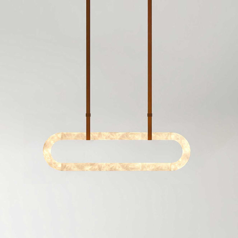 Clérachic Vista seen head-on with tan strap hangers, the alabaster beads glowing evenly across the full oval.
