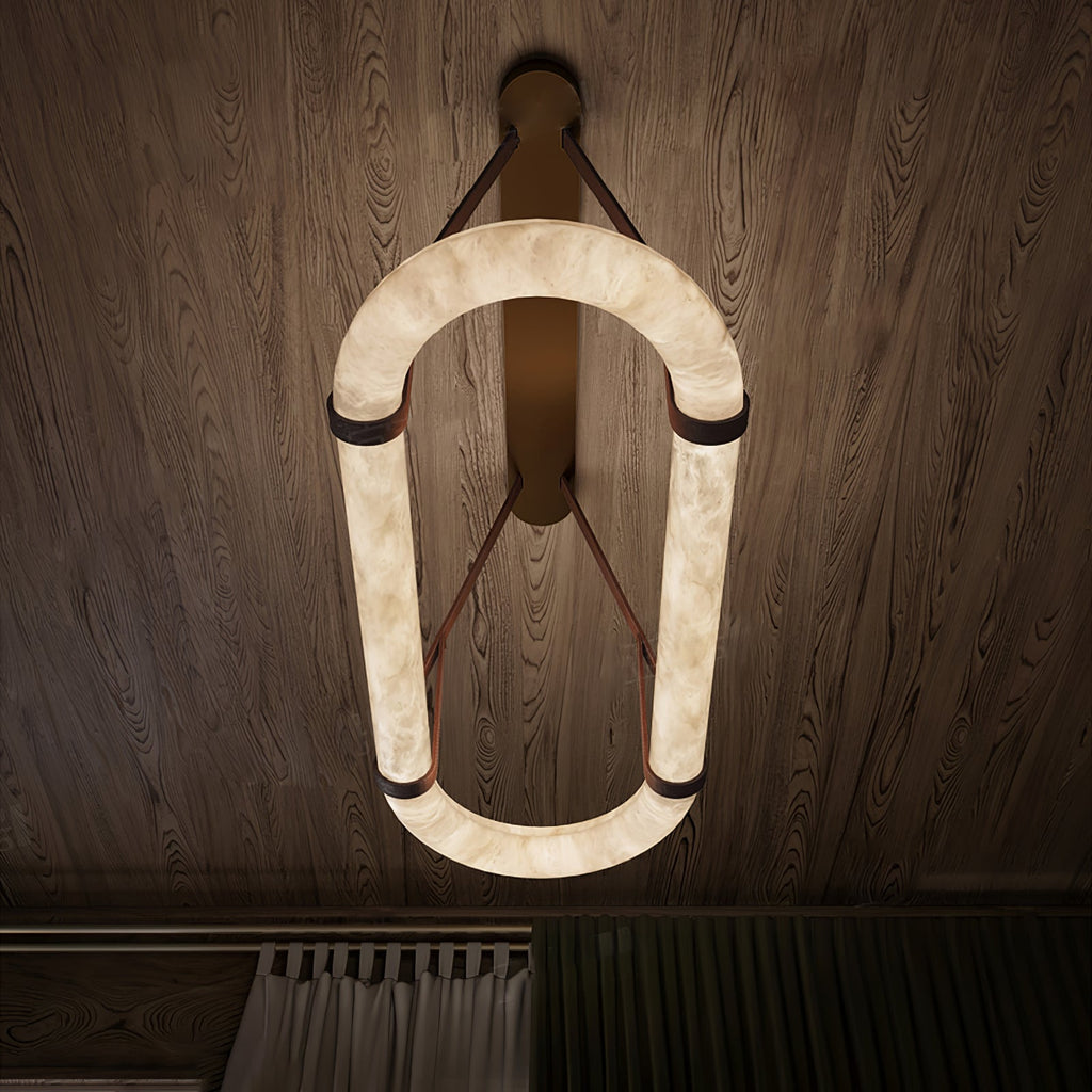 The Clérachic Vista turned vertical against a dark timber ceiling, the alabaster arch glowing above the room.