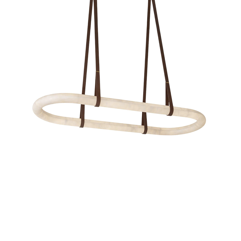 The Clérachic Vista at its shortest oval, dark faux-leather hangers meeting the unlit alabaster on white.