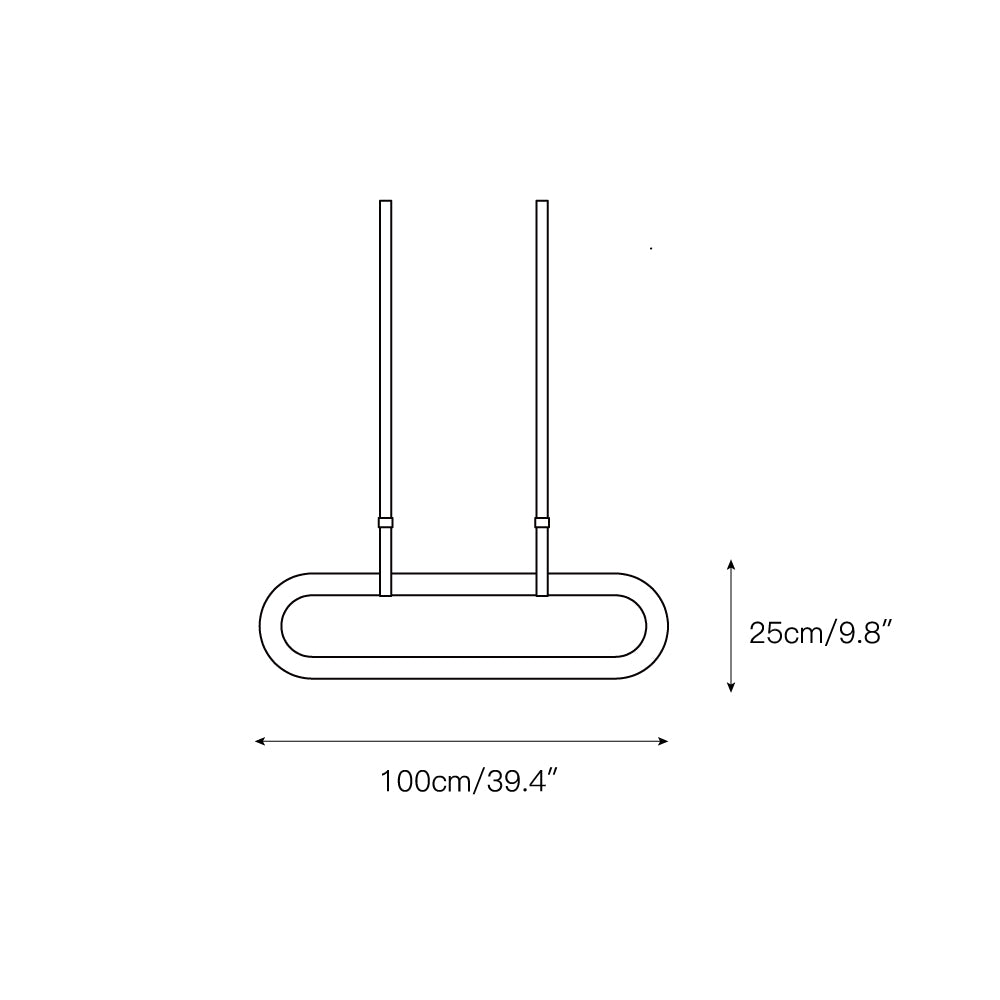 The Clérachic Vista sizing drawing showing a 100cm/39.4″ length across a 25cm/9.8″ ring width.