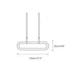Clérachic Vista scale drawing at 120cm/47.2″ long by 25cm/9.8″ across, straps rising to the ceiling plate.