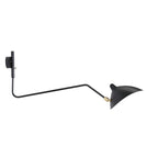 Black Clérachic one-head wall light with a long curved arm and a brass joint, seen on a plain white backdrop.