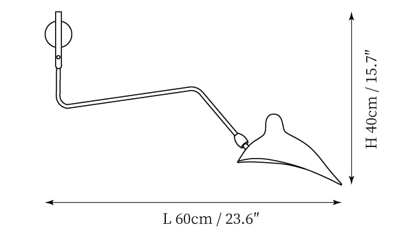 Clérachic wall light dimension drawing, 1 of 5, every measurement marked in centimetres and inches.