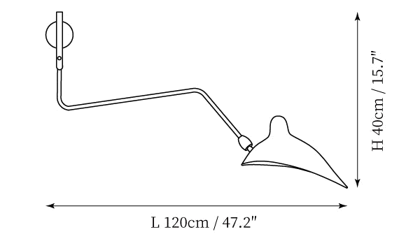 Clérachic wall light dimension drawing, 3 of 5, every measurement marked in centimetres and inches.