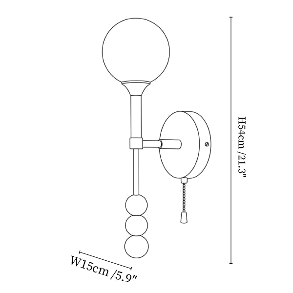 Clérachic wall light dimension drawing, every measurement marked in centimetres and inches.
