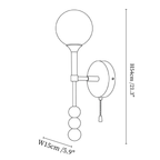 Clérachic wall light dimension drawing, every measurement marked in centimetres and inches.