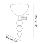 Clérachic wall light dimension drawing, every measurement marked in centimetres and inches.