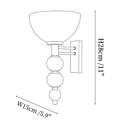 Clérachic wall light dimension drawing, every measurement marked in centimetres and inches.
