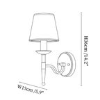 Clérachic wall light dimension drawing, every measurement marked in centimetres and inches.