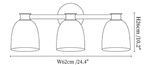 Clérachic wall light dimension drawing, every measurement marked in centimetres and inches.
