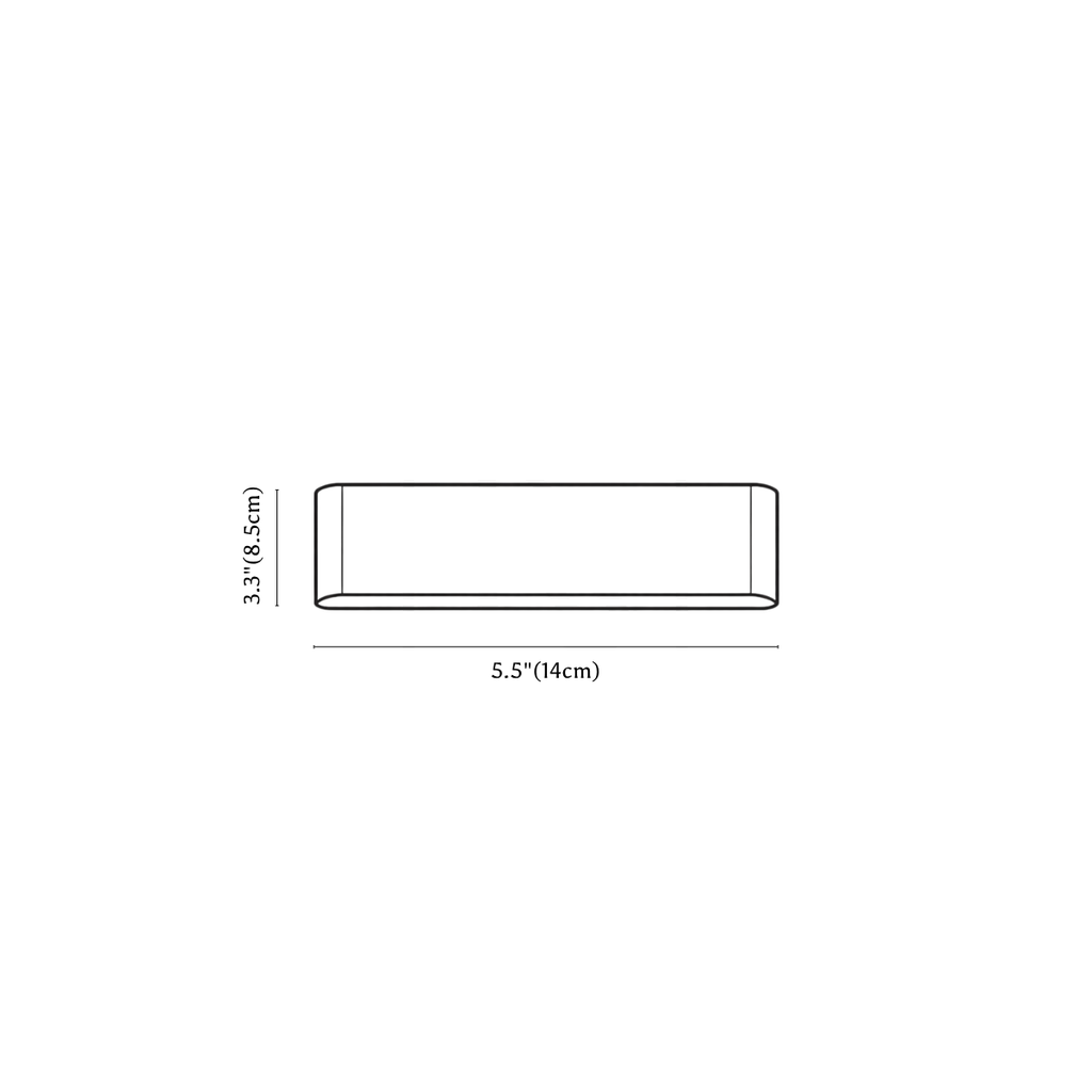 Clérachic wall light dimension drawing, 14 cm, every measurement marked in centimetres and inches.