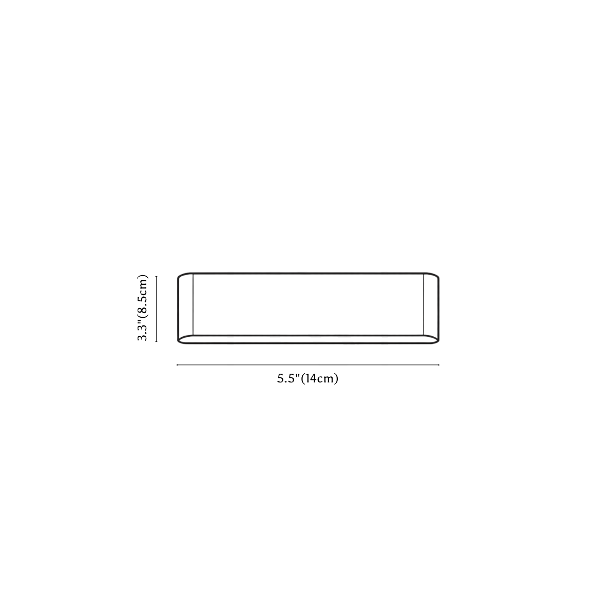 Clérachic wall light dimension drawing, 14 cm, every measurement marked in centimetres and inches.