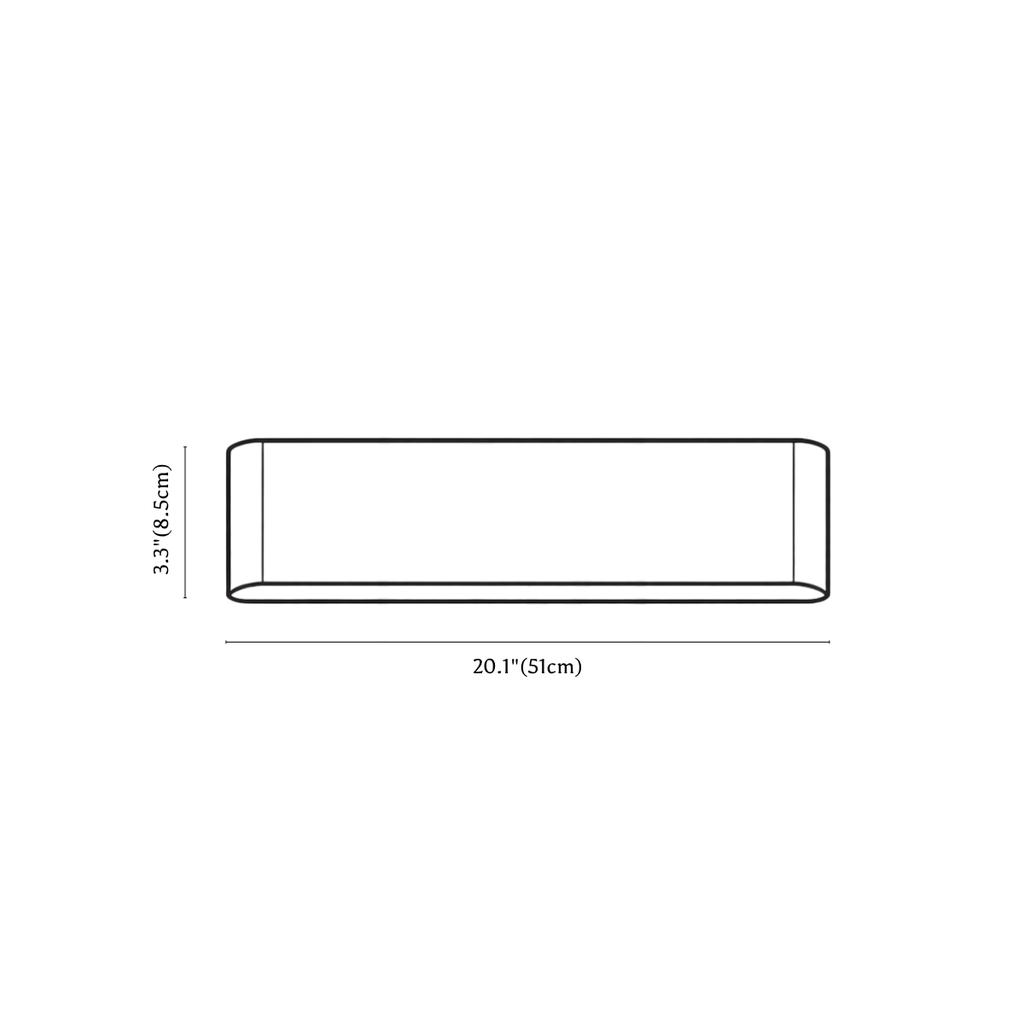 Clérachic wall light dimension drawing, 51 cm, every measurement marked in centimetres and inches.