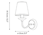 Clérachic wall light dimension drawing, 2 of 4, every measurement marked in centimetres and inches.