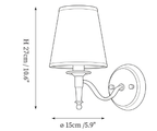 Clérachic wall light dimension drawing, 3 of 4, every measurement marked in centimetres and inches.