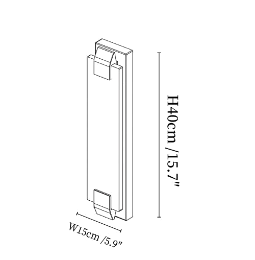 Clérachic wall light dimension drawing, 1 of 3, every measurement marked in centimetres and inches.