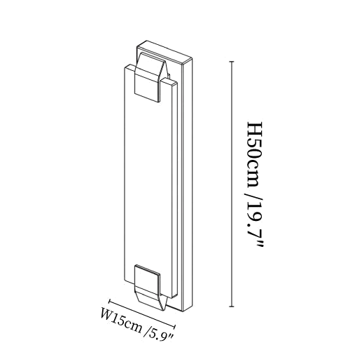 Clérachic wall light dimension drawing, 2 of 3, every measurement marked in centimetres and inches.