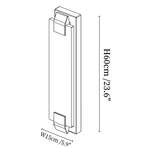 Clérachic wall light dimension drawing, 3 of 3, every measurement marked in centimetres and inches.