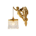 A right-facing Clérachic cherub wall light with a crystal-fringed shade, shown mirrored on a plain white backdrop.