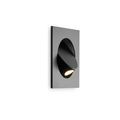Side view of this black Clérachic recessed wall light on a plain white backdrop, with its hood swung out and the LED lit.