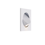 Clérachic recessed wall light in a white finish, with its hood tilted and a warm LED glowing in the round opening.