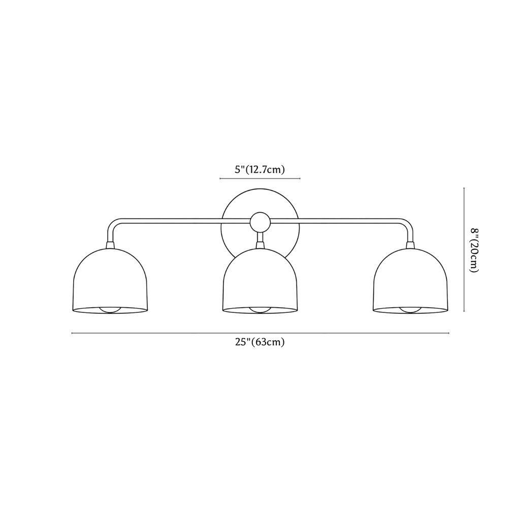 Clérachic wall light dimension drawing, every measurement marked in centimetres and inches.