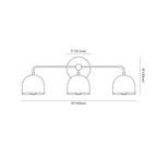 Clérachic wall light dimension drawing, every measurement marked in centimetres and inches.