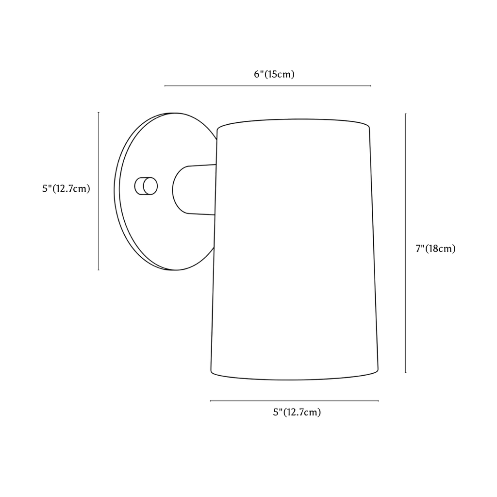 Clérachic wall light dimension drawing, every measurement marked in centimetres and inches.