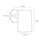 Clérachic wall light dimension drawing, every measurement marked in centimetres and inches.
