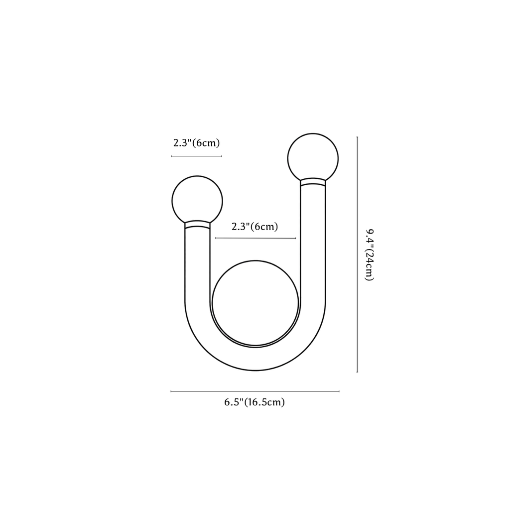 Clérachic wall light dimension drawing, 1 of 2, every measurement marked in centimetres and inches.
