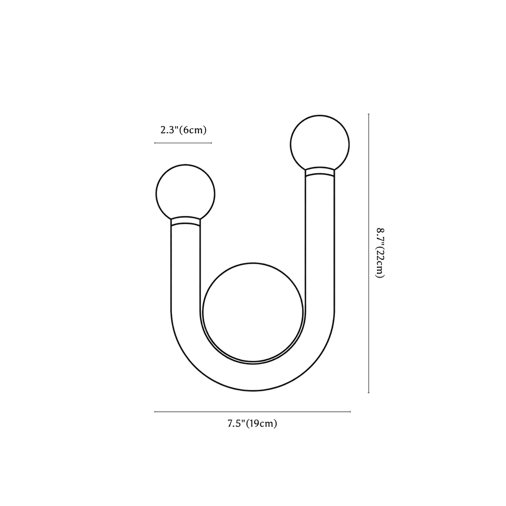 Clérachic wall light dimension drawing, 2 of 2, every measurement marked in centimetres and inches.