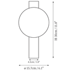 Clérachic wall light dimension drawing, every measurement marked in centimetres and inches.