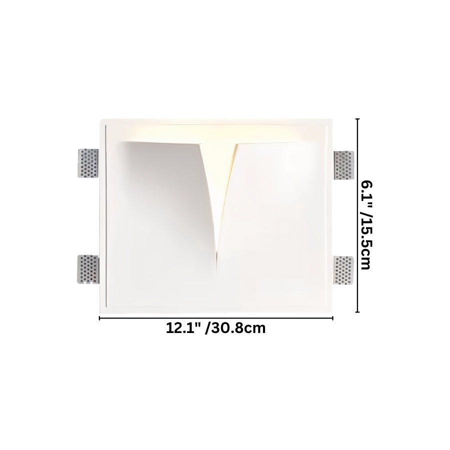 Clérachic white wall light with its mounting frame, a line drawing marking a width of 30.8 cm and a height of 15.5 cm.