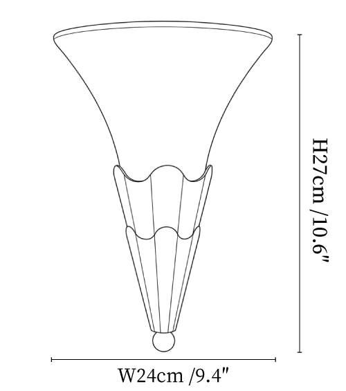Clérachic wall light dimension drawing, every measurement marked in centimetres and inches.