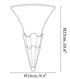 Clérachic wall light dimension drawing, every measurement marked in centimetres and inches.