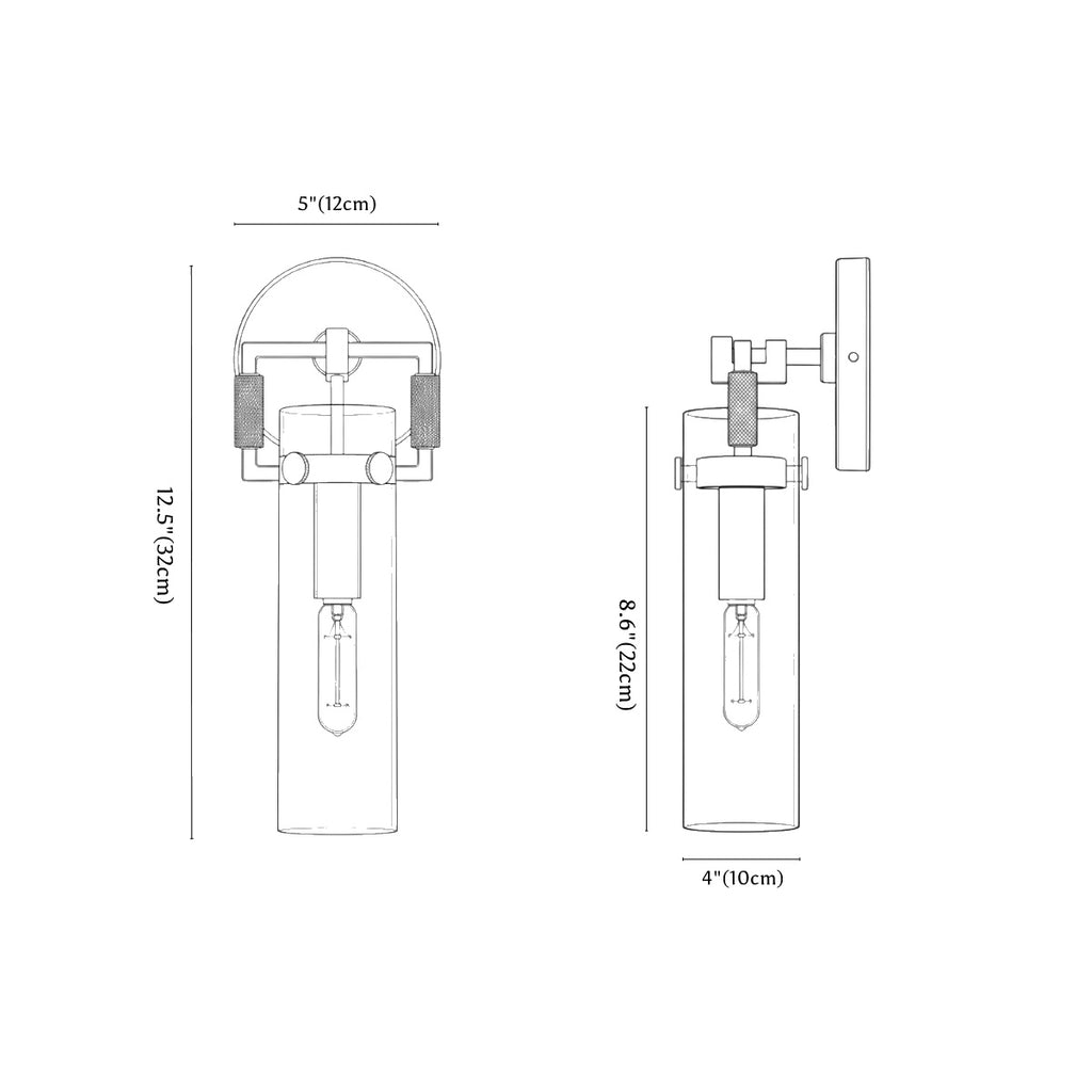 Clérachic wall light dimension drawing, every measurement marked in centimetres and inches.