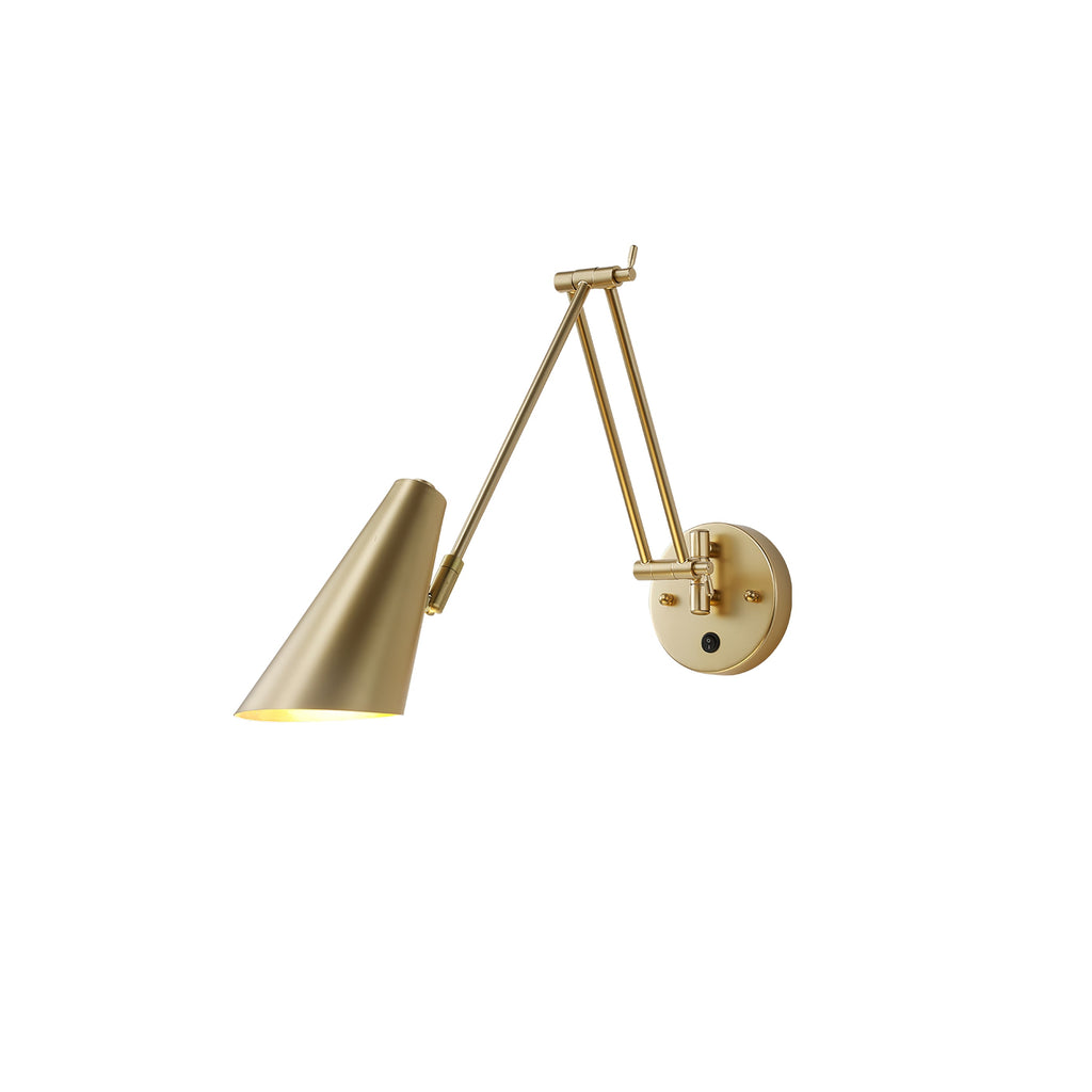 A smaller view of a Clérachic gold wall light with a conical shade and a folded arm, on a white background.